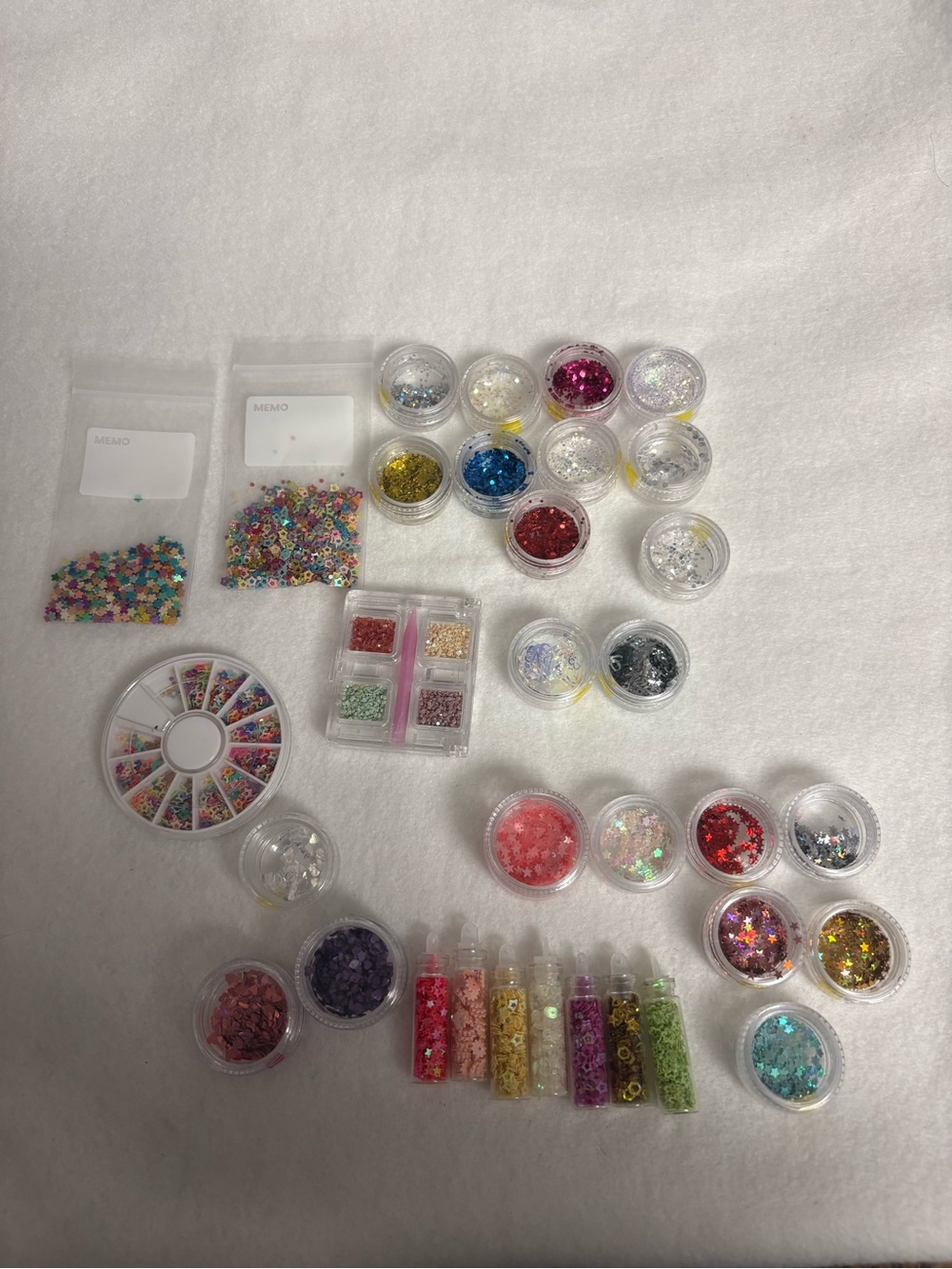 Set of 33 Assorted Nail Art Sequins Glitter Confetti Stars Hearts Letters Flower
